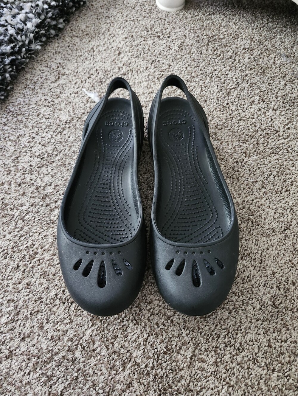 CROCS Women's Black Slip-On Ballet Flats with Slingback Sz 9